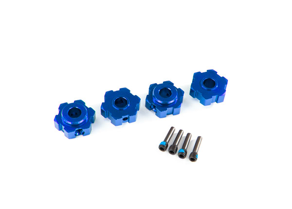 8956X Wheel hubs, hex, aluminum (blue-anodized) (4)/ 4x13mm screw pins (4)