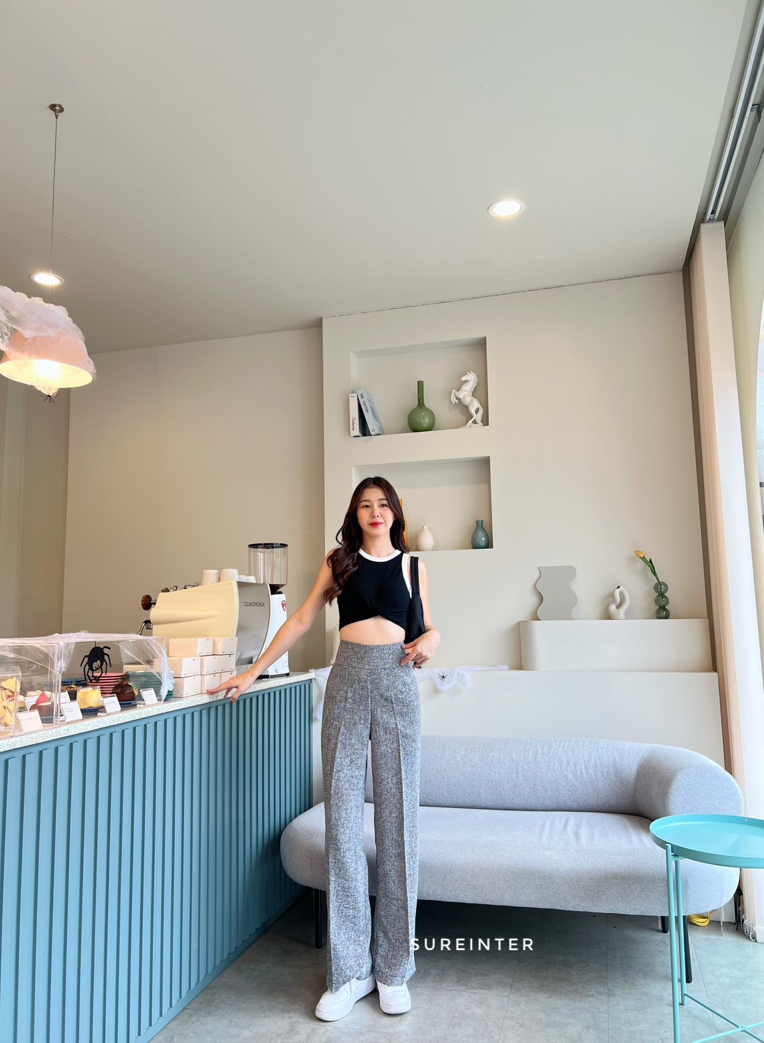 กางเกงทรงกระบอกกลาง ขอบ3นิ้ว ซิปซ่อนด้านหลัง ผ้าชาเนล นิ่ม หนา