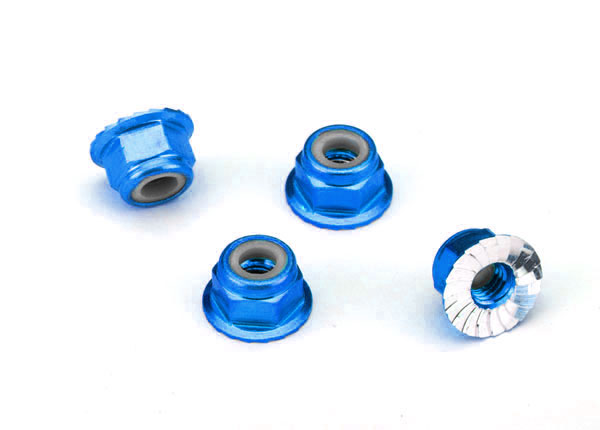 1747R Nuts, aluminum, flanged, serrated (4mm) (blue-anodized) (4)