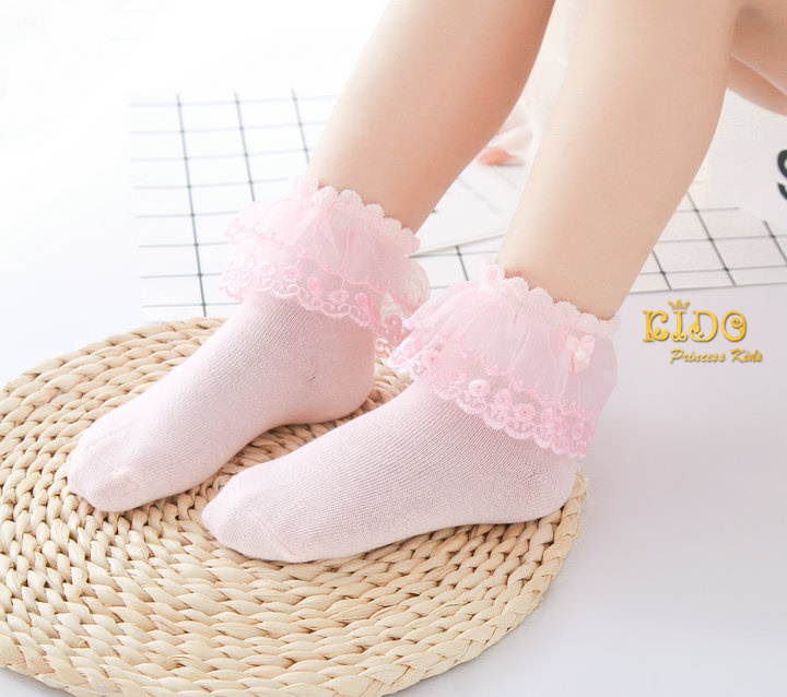 ถุงเท้าเด็ก*มีหน้าร้าน ตรงปก พร้อมส่ง*S009 สีชมพู ข้อเท้าตกแต่งด้วยผ้าลายลูกไม้รนะบายสองชั้น