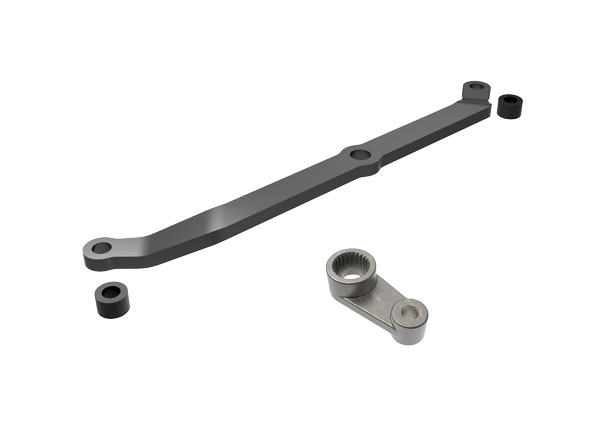 9748-GRAY Steering link, 6061-T6 aluminum (dark titanium-anodized)/ servo horn, metal/ spacers (2)/ 3x6mm CCS (with threadlock) (1)/ 2.5x7mm SS (with threadlock) (1)