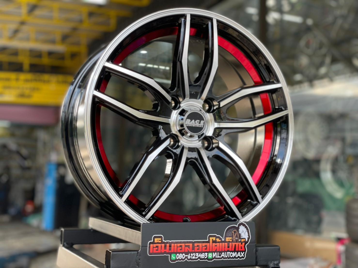 ล้อแม็กซ์ขอบ15 Wheel Performance Model WP-R10 กว้าง6.5 ออฟ35 4รู100 สีดำมิลลิ่งแดงหน้าเงา