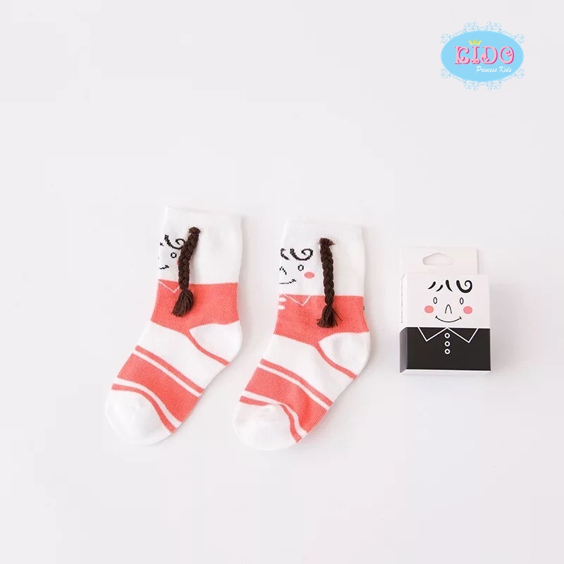 ถุงเท้าเด็ก(มีหน้าร้านอยู่รัชดา)SC863สีส้ม ขอบถุงเท้าเป็นรูปเด็กยิ้ม มีเปียผมยื่นออกมาน่ารักสุดๆค่ะ