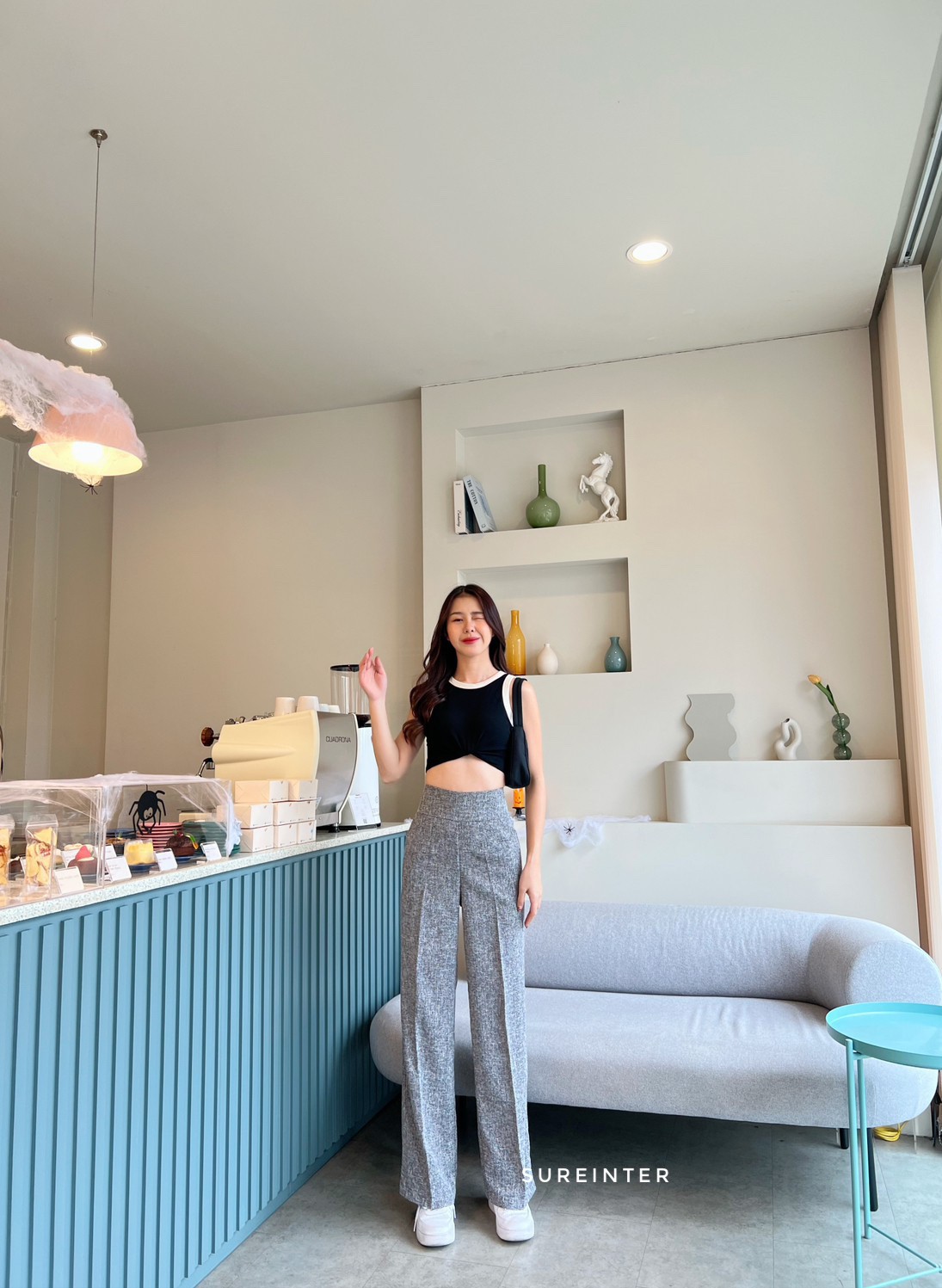 กางเกงทรงกระบอกกลาง ขอบ3นิ้ว ซิปซ่อนด้านหลัง ผ้าชาเนล นิ่ม หนา