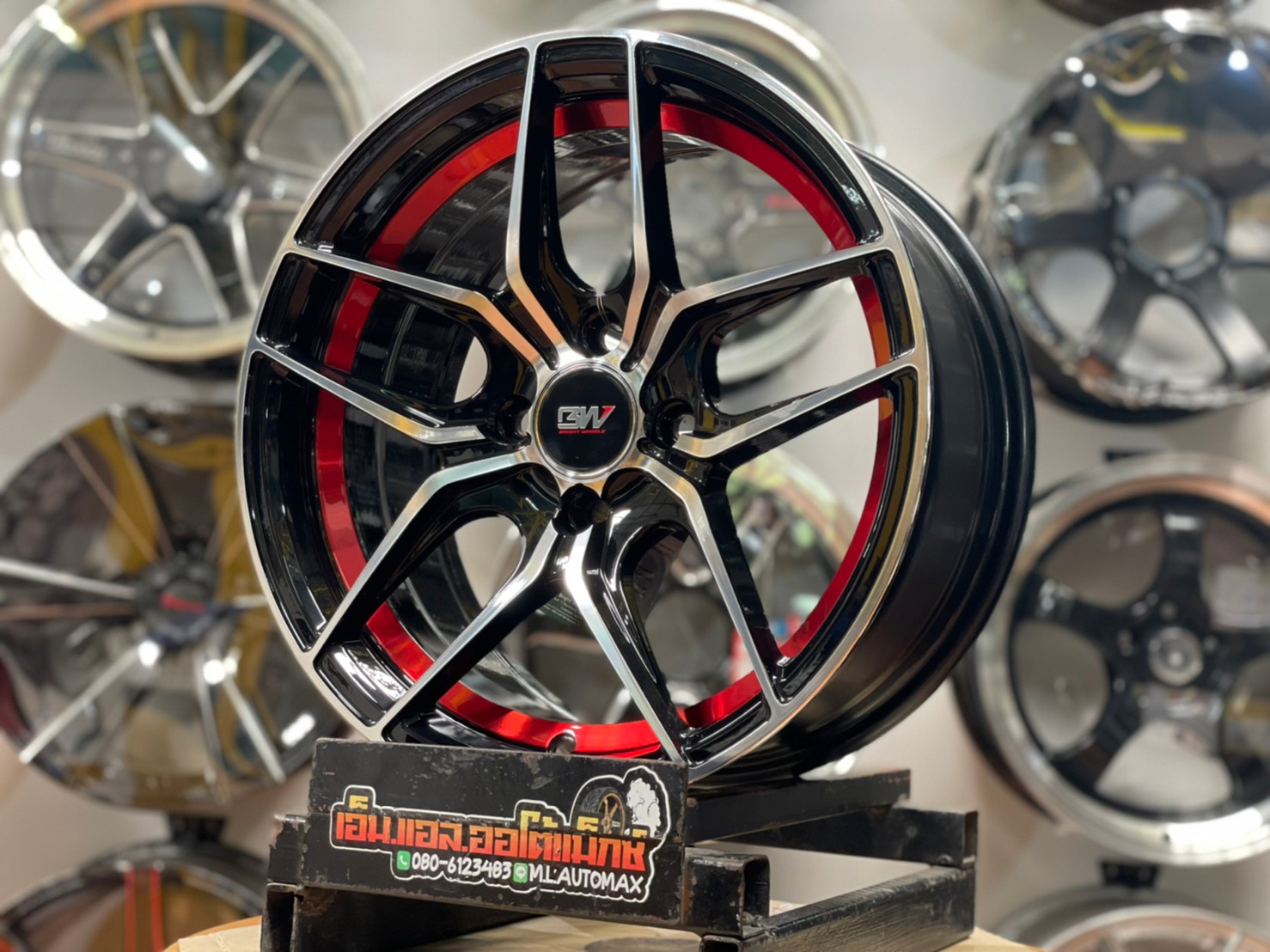 ล้อแม็กซ์ขอบ15 Brightwheels ASTON-3 ขอบ15 กว้าง7 ออฟ32 4รู100 สีดำหน้าเงาอันเดอร์คัตแดง(FP/B UN ED RED)
