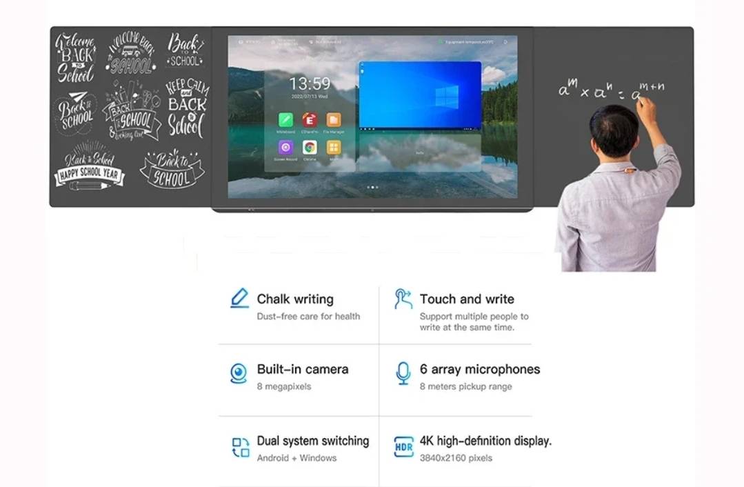 RAZR LED Touchscreen i-Blackboard 86 Gen4 ขนาด 86 นิ้ว ความละเอียด 3840 x 2160 พิกเซล (4K) ความคมชัด 5,000:1 ความสว่าง 500cd/m2 รองรับการทัชสกรีน 20 จุด มีลำโพง 15 วัตต์ 2 ตัว พร้อมเทคโนโลยีแบบ Capacitive