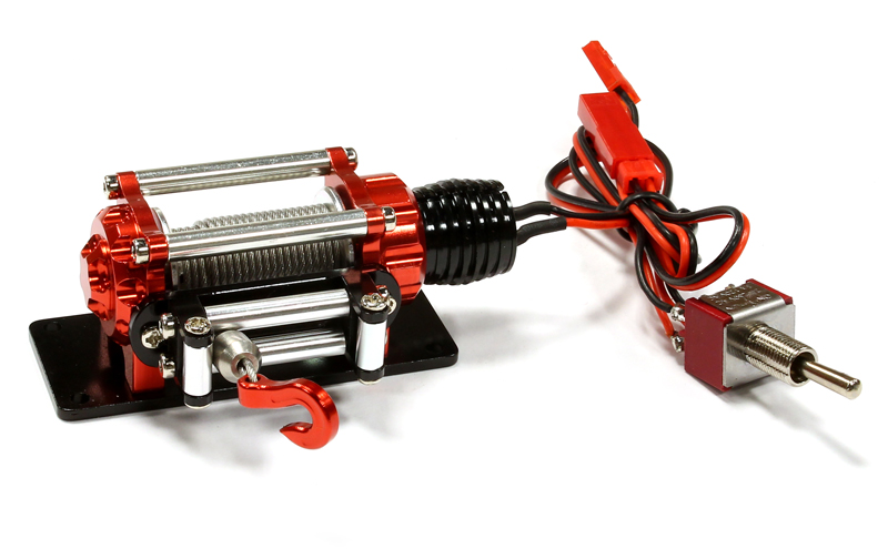 INT-C25697RED Billet Machined T9 Realistic High Torque Mega Winch for Scale Rock Crawler 1/10