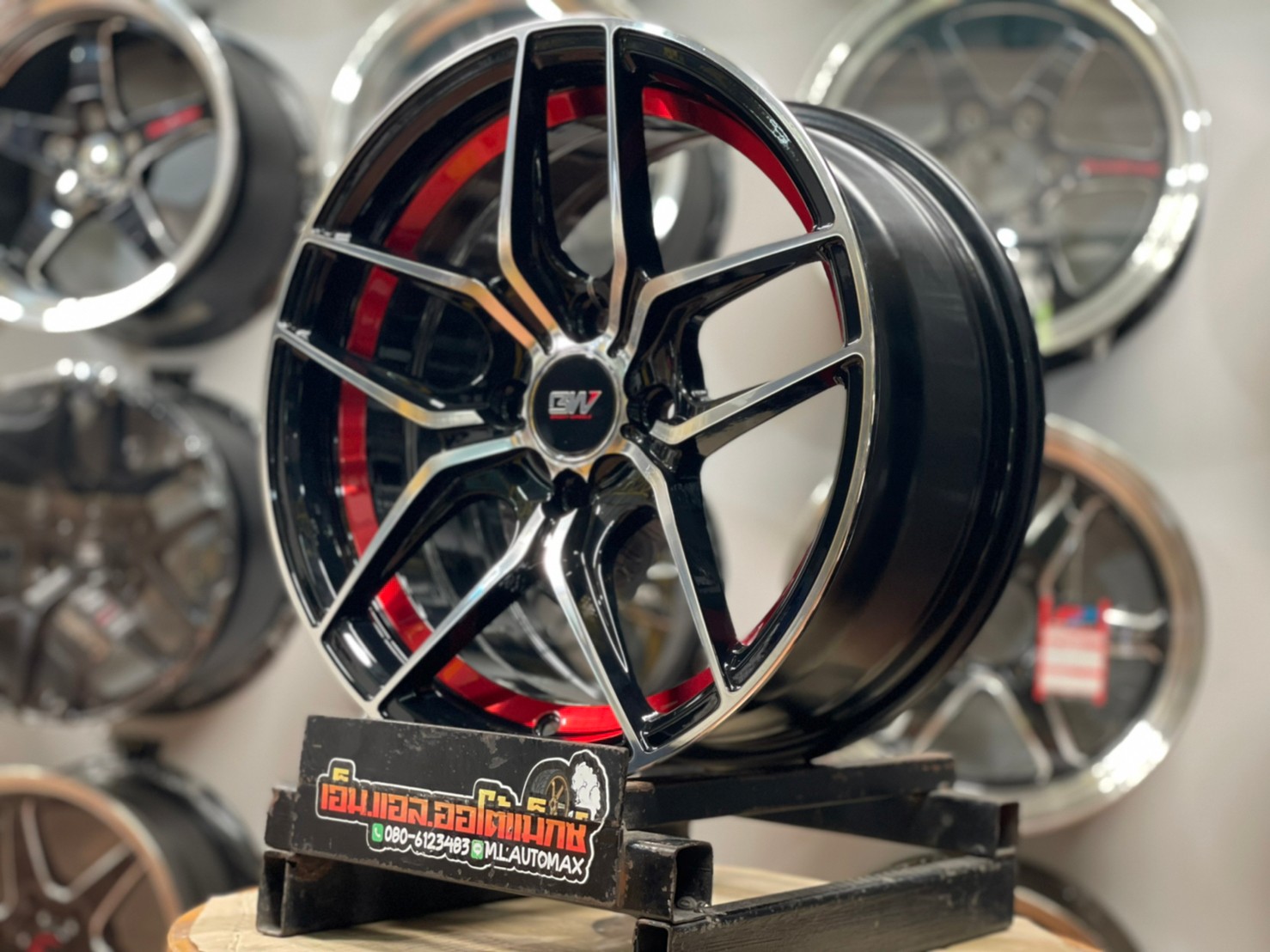 ล้อแม็กซ์ขอบ15 Brightwheels ASTON-3 ขอบ15 กว้าง7 ออฟ32 4รู100 สีดำหน้าเงาอันเดอร์คัตแดง(FP/B UN ED RED)