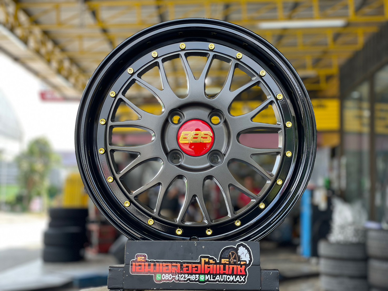 ล้อแม็กซ์ใหม่ BBS LM ขอบ15 15x6.5 ET35 4x100 สีเทากัน ขอบดำเงา หลุดสีทอง