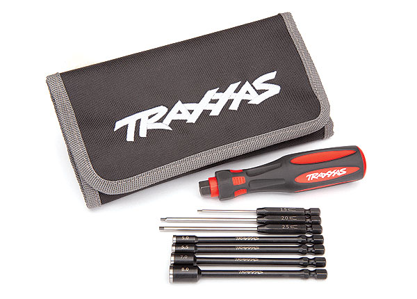 8712 Speed Bit Essentials Set, hex and nut driver, 7-piece, includes premium handle (medium), travel pouch, hex drivers (straight: 1.5mm, 2.0mm, 2.5mm) and nut drivers (5.0mm, 5.5mm, 7.0mm, and 8.0mm), 1/4” drive