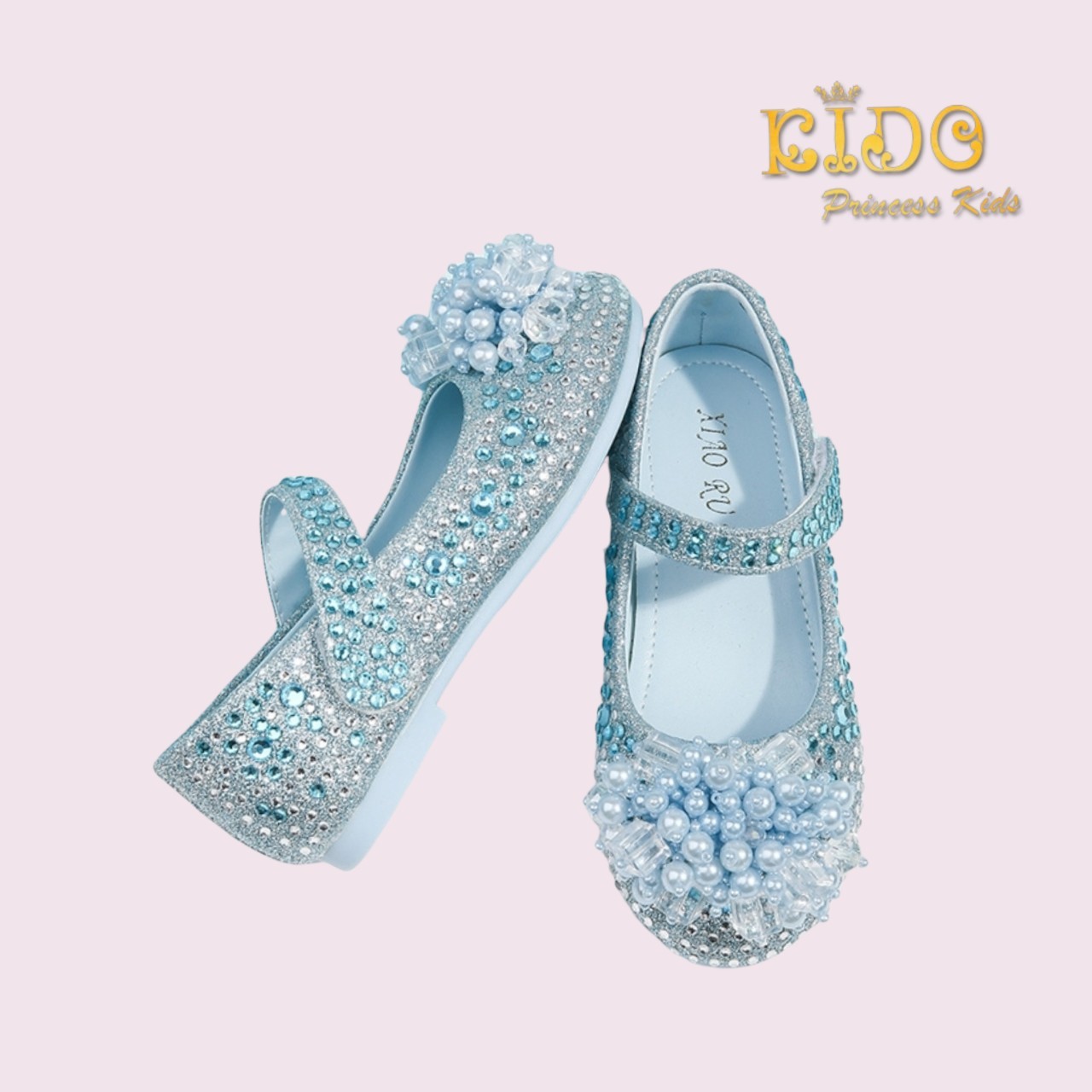 รองเท้าเด็ก **มีหน้าร้านอยู่รัชดา ลองได้ เปลี่ยนได้ **H038สีฟ้า เพชรระยิบระยับ ประดับช่อมุกสี สวยเจ้าหญิงมาก