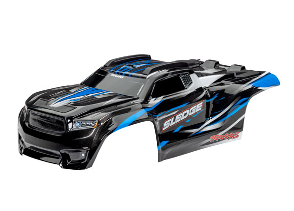 9511A Body, Sledge™, blue/ window, grille, lights decal sheet (assembled with front & rear body mounts and rear body support for clipless mounting)