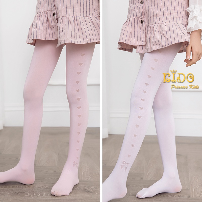 ssถุงน่องเด็ก(หน้าร้านอยู่รัชดา)L064 สีขาว สีชมพู เนื้อซีทรูมีลายด้านข้างเป็นรูปหัวใจ