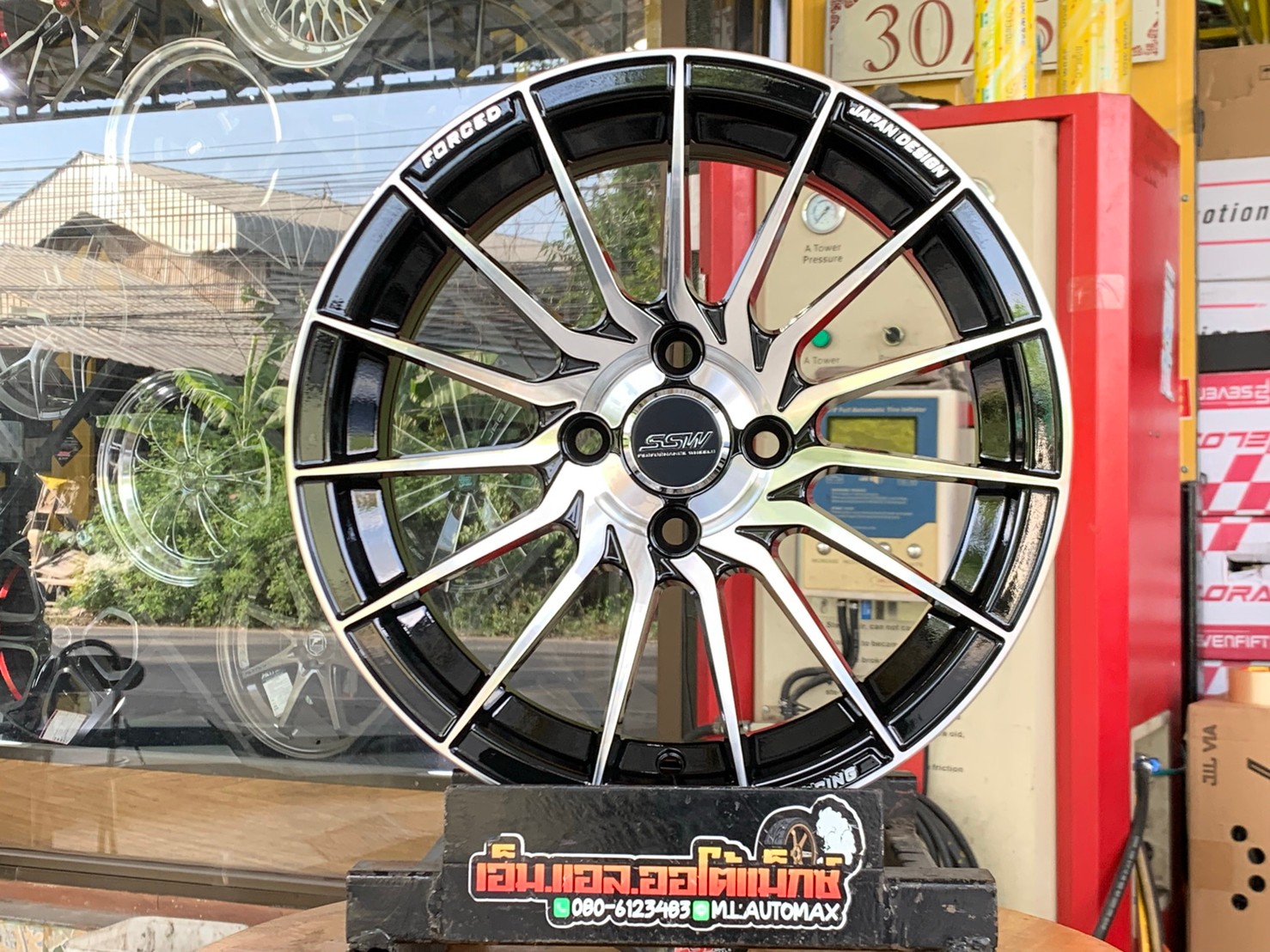 ล้อแม็กขอบ15 Model 355งานไทย SSW 4รู100 กว้าง7 ออฟ35 สีดำขอบหน้าเงา