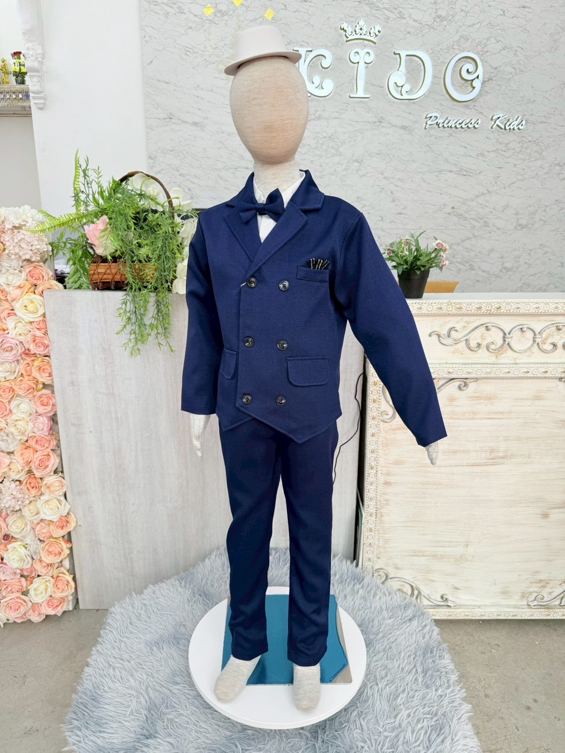 สูทเด็กผู้ชาย(หน้าร้านอยู่รัชดา ลองได้ถ่ายรูปจากชุดจริง)S188สีน้ำเงินเซ็ตสูท4ชิ้น สูท เสื้อเชิ้ต กางเกง หูกระต่าย