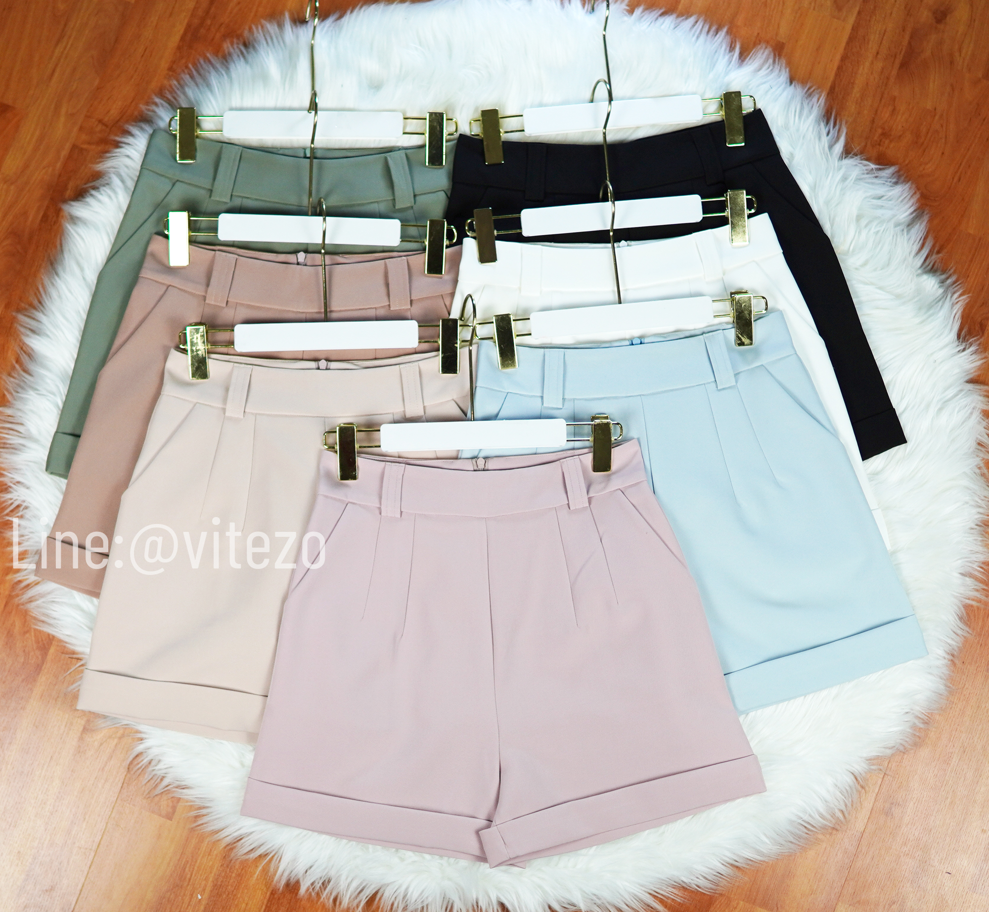 กางเกงขาสั้น ผู้หญิง เอวสูง ปลายขาเบิ้ล แต่งหูเข็มขัด ซิปหลัง ผ้าไมโคร นิ่ม ใส่บาย ไม่ร้อน