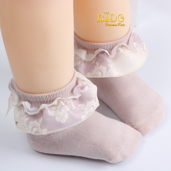 ถุงเท้าเด็ก*มีหน้าร้านอยู่รัชดา ลองได้ เปลี่ยนได้ *S115สีม่วงพาสเทล ข้อเท้าระบายพิมพ์ลายดอกไม้ สีสวยน่ารัก