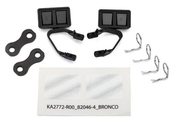8073 Mirrors, side, black (left & right)/ retainers (2)/ body clips (4)