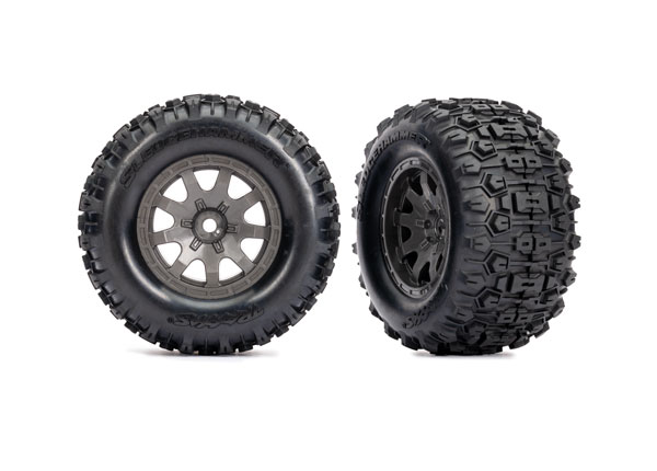 10771-GRAY Tires & wheels, assembled (charcoal gray wheels, dual profile (2.1" outer, 2.6" inner), Sledgehammer® tires, foam inserts)) (front) (2)