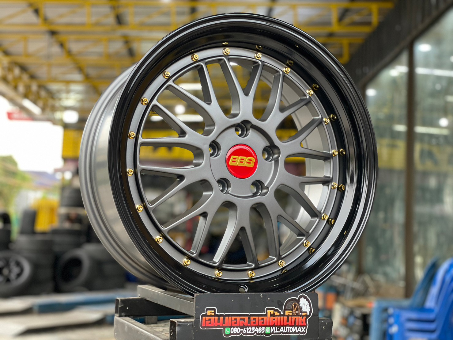 ล้อแม็กซ์ใหม่ BBS LM ขอบ18 18x8.5 ET33 5x112 18x8.5 ET33 5x114 สีเทากัน ขอบดำเงา หลุดสีทอง
