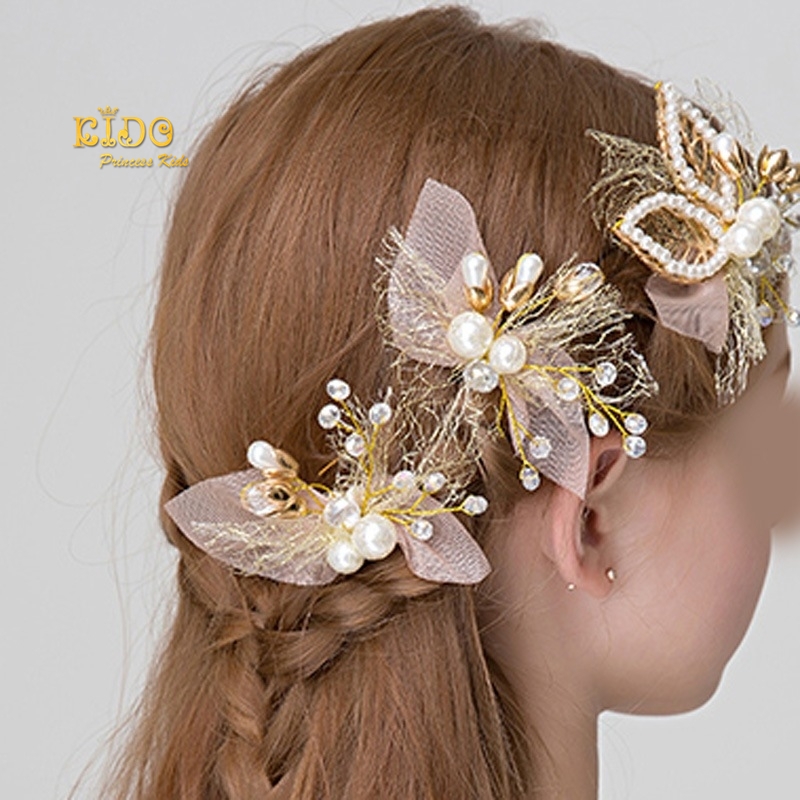 กิ๊บติดผมเด็ก((หน้าร้านอยู่รัชดา)KF519เซ็ทดอกไม้ประดับผมสีทอง ประดับด้วยมุกขาว น่ารักมาก
