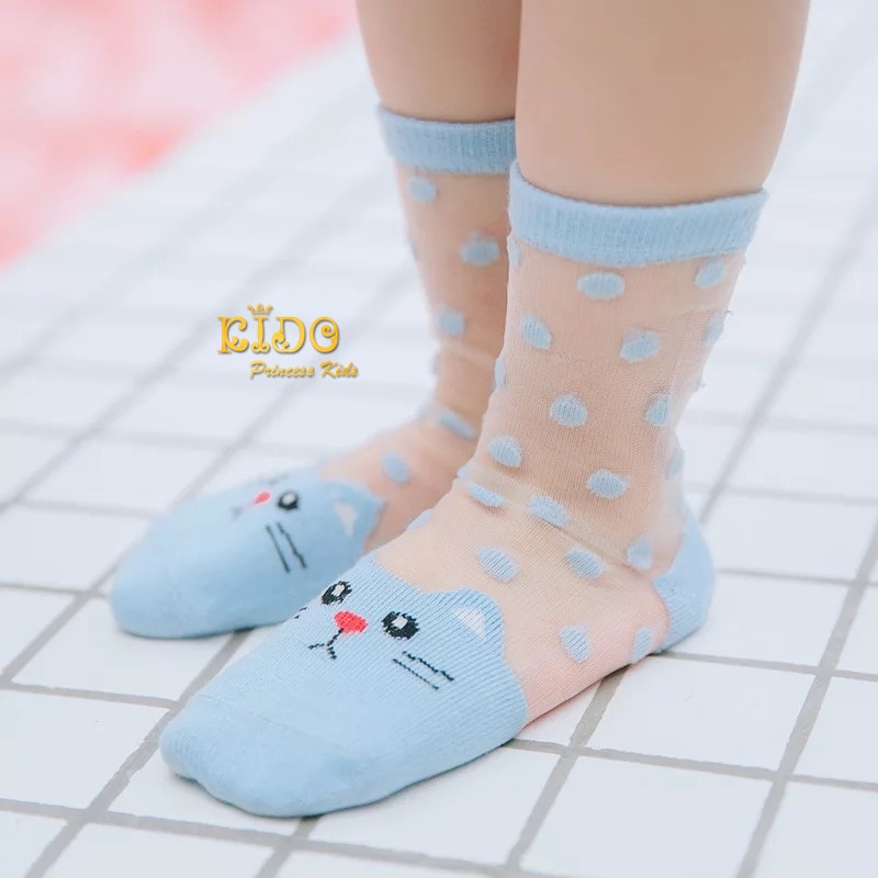 ถุงเท้าเด็ก(มีหน้าร้านอยู่รัชดา)SC626 ถุงเท้าซีทรูเด็ก หน้ากระต่ายสีชมพู ลายจุด