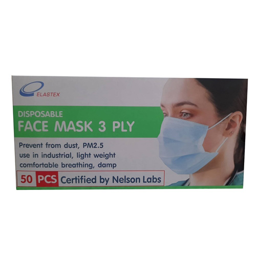 ELASTEX DISPOSABLE FACE MASK 3 PLY หน้ากากแบบใช้แล้วทิ้ง 3ชั้น ป้องกันฝุ่น PM2.5