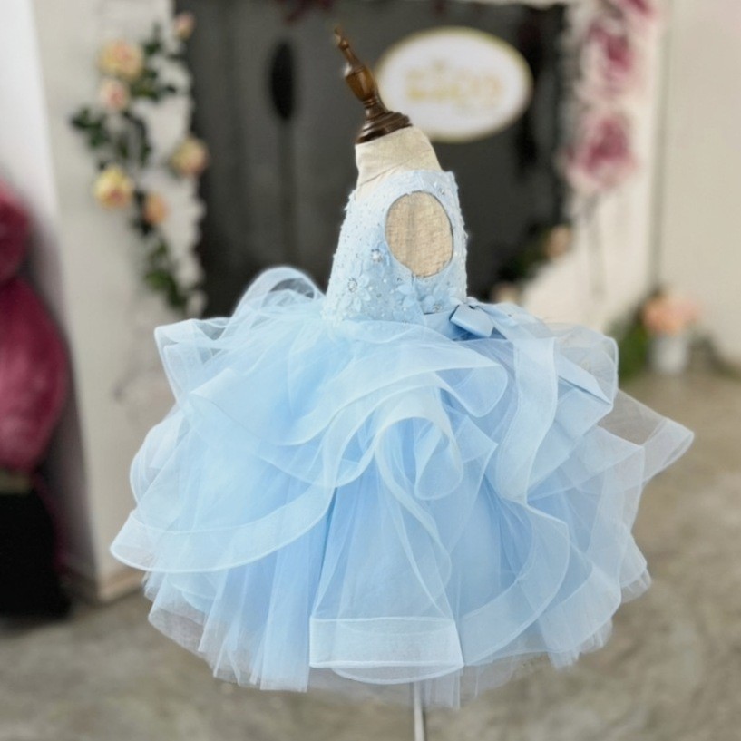 ชุดราตรีเด็ก(หน้าร้านอยู่รัชดา ลองได้ถ่ายรูปจากชุดจริง)A218สีชมพูเข้ม กระโปรงสั้นชั้นพอง อกปักดอกไม้สวยหวาน น่ารัก