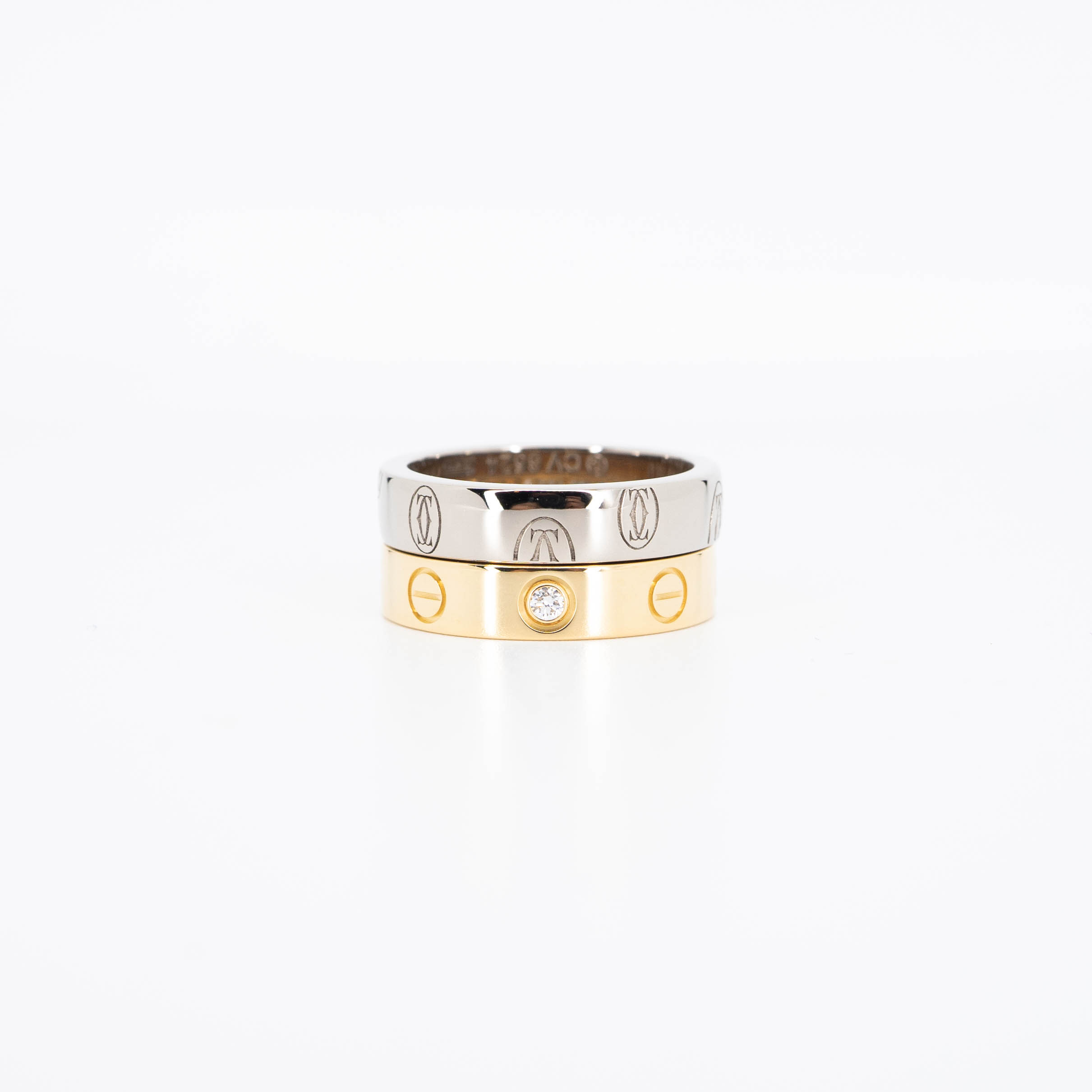 **สำหรับไซส์นิ้ว 47**แหวน Cartier Logo de Cartier band ทองขาว18K x แหวน Cartier Love band 1Diamond ทองคำ18K