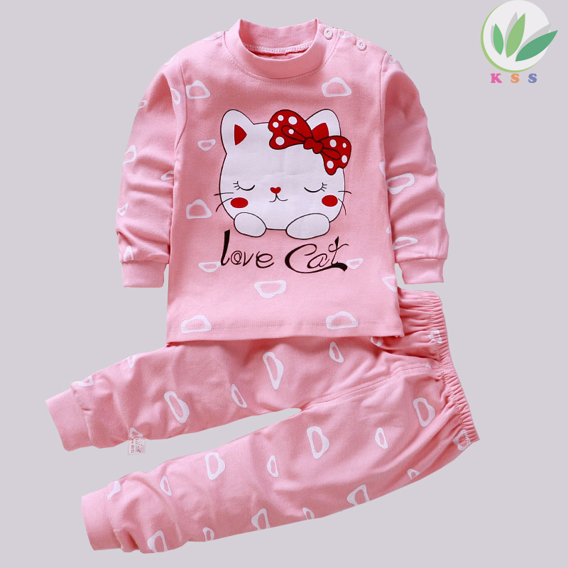 ชุดนอนเด็ก ชุดกันหนาวเด็ก ลายแมว Love Cat สีชมพู