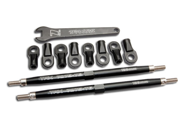 5338A Toe links, Revo (Tubes 7075-T6 aluminum, black) (128mm, fits front or rear) (2)/ rod ends, rear (4)/ rod ends, front (4)/ wrench (1)