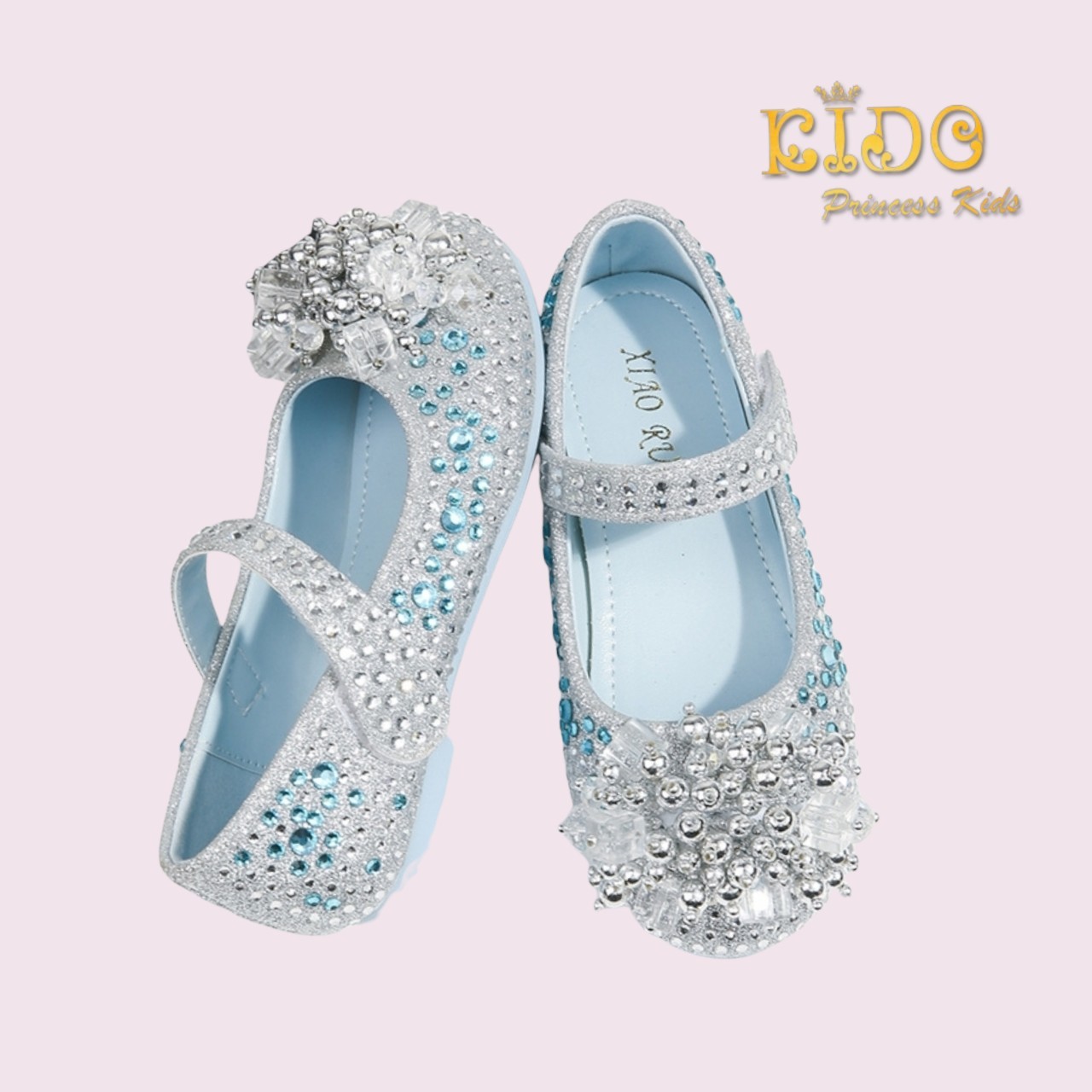 รองเท้าเด็ก **มีหน้าร้านอยู่รัชดา ลองได้ เปลี่ยนได้ **H038สีฟ้า เพชรระยิบระยับ ประดับช่อมุกสี สวยเจ้าหญิงมาก