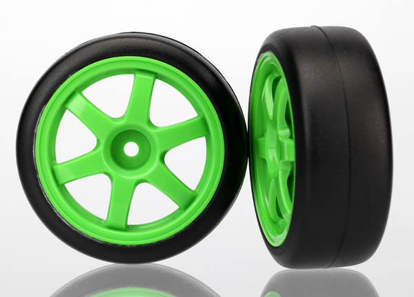 7375A Tires and wheels, assembled, glued (Volk RacingTE37 green wheels, 1.9 Gymkhana slick tires) (2)
