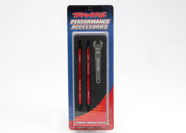 5338R Toe links, Revo (Tubes red-anodized, 7075-T6 aluminum, stronger than titanium) (128mm, fits front or rear) (2)/ rod ends, rear (4)/ rod ends, front (4)/ aluminum wrench (1)