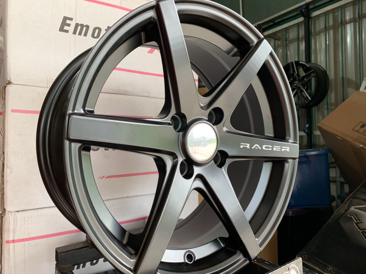 ล้อแม็กซ์ใหม่ขอบ15 ลายProjectX Racer 6ก้าน สีดำด้าน เลเซอร์ตัวหนังสือสีขาว