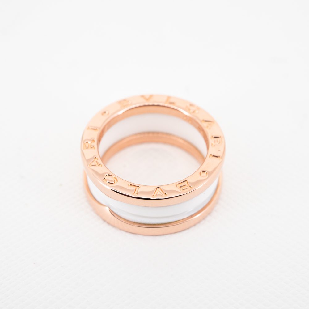 แหวน Bvlgari B.zero1 2band White ceramic Spiral ทองชมพู18K ไซส์ 48# (Used)