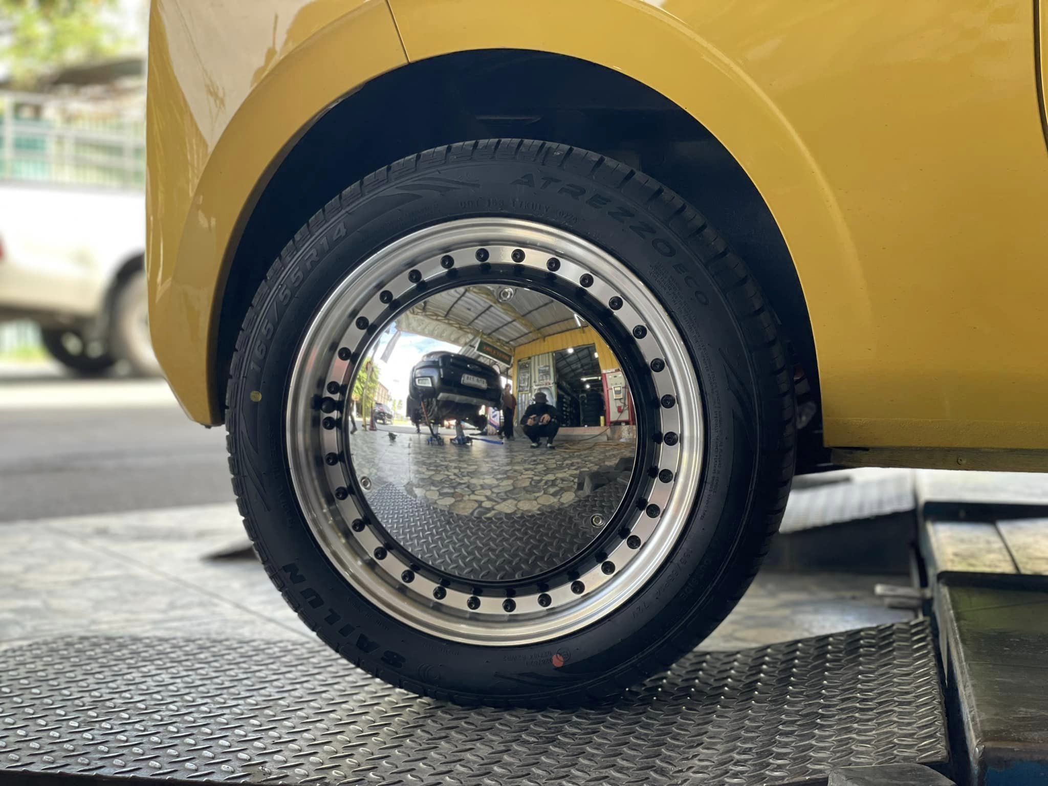 #Wuling เปลี่ยนยาง ล้อแม็กซ์ใหม่ RET Rew024 สีขอบเงาหมุดดำ สเปค 5.5-14นิ้ว 4รู100/114 Offset35