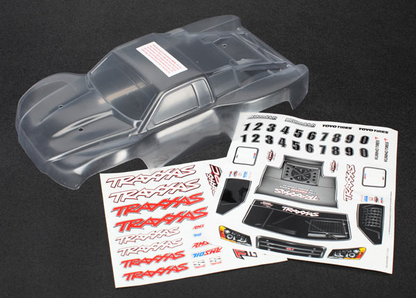 7012R Body, 1/16th Slash (clear, requires painting)/grill, lights decal sheet