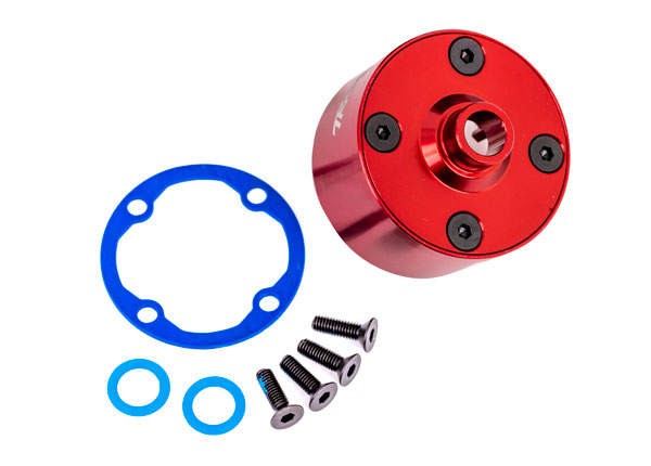 9581R Carrier, differential (aluminum, red-anodized)/ differential bushing/ ring gear gasket/ 3x10mm CCS (4)