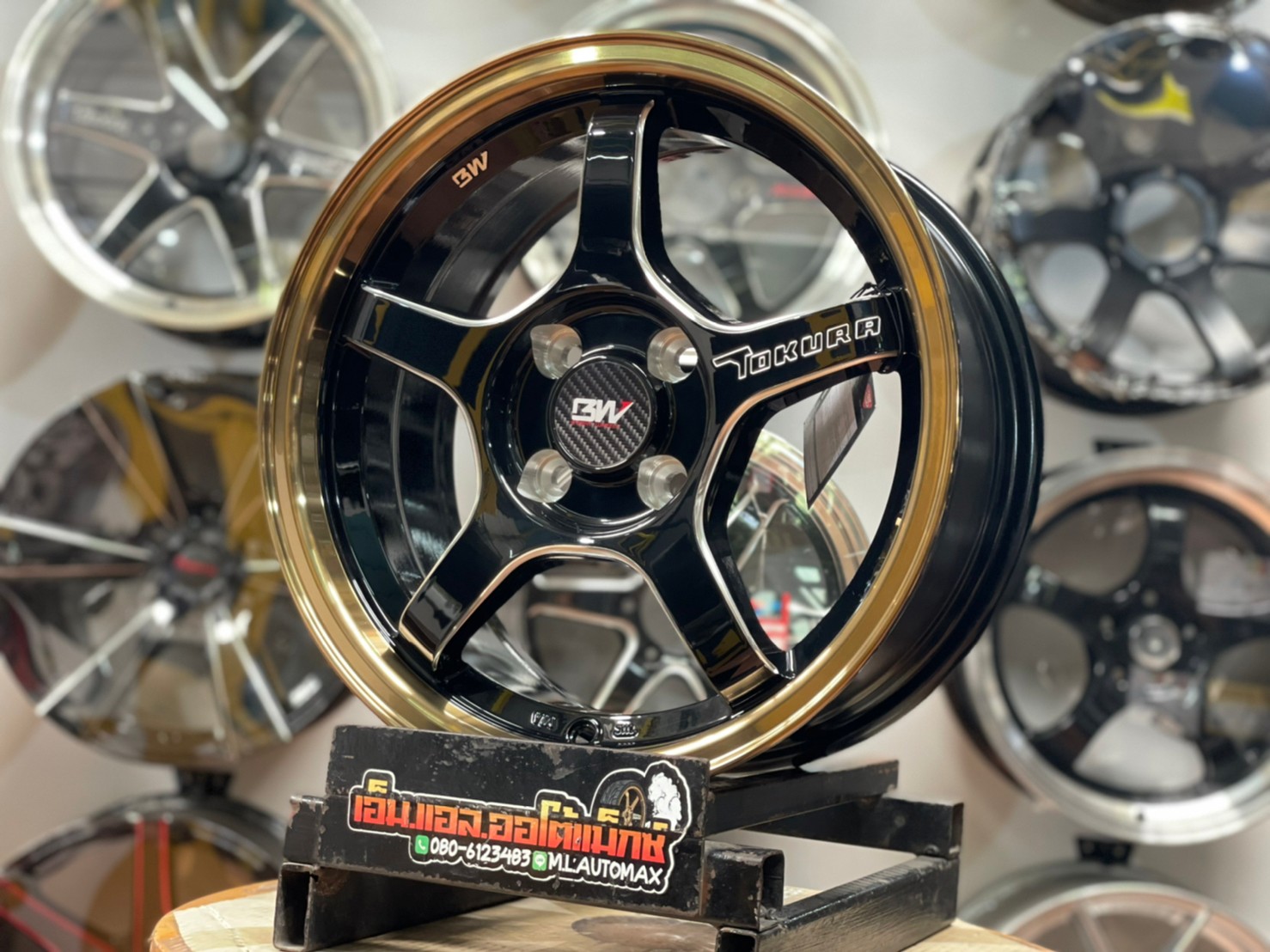 ล้อแม็กซ์ขอบ15 Brightwheels BW-57 ขอบ15 กว้าง7 ออฟ35 4รู100 สีดำขอบไดร์ทอง(LP/B MG)