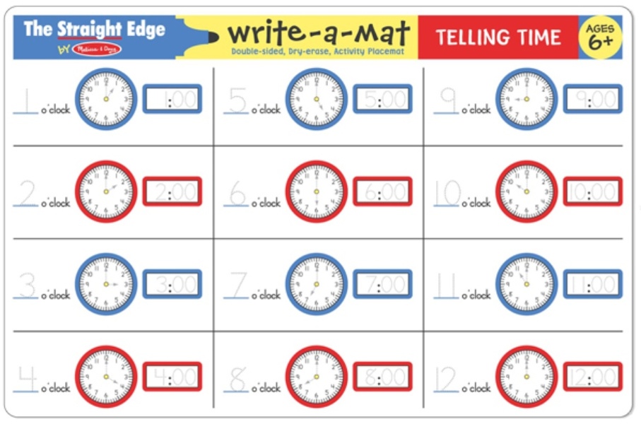 5036 Write-A-Mat Learning Mat - Telling Time & Clock