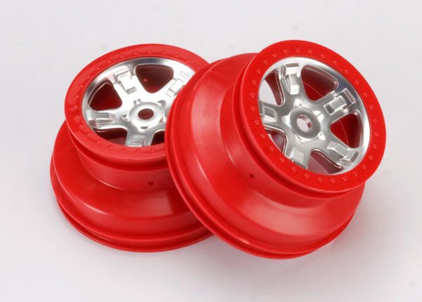 5972A Wheels, SCT satin chrome with red beadlock, dual profile (2.2" outer, 3.0" inner) (2)