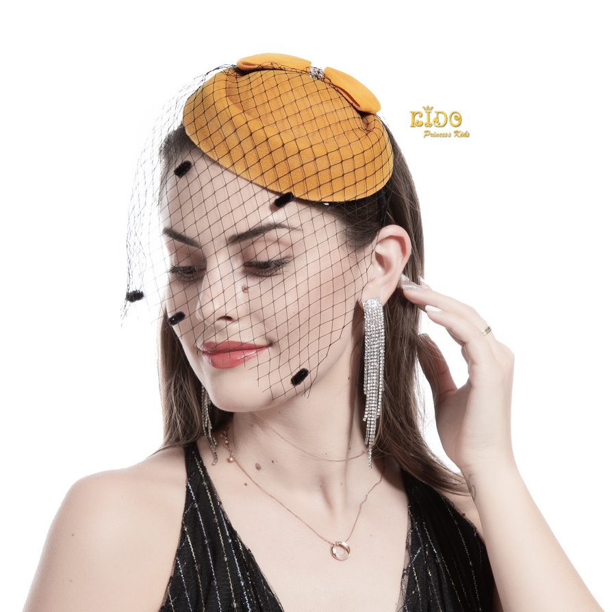 กิ๊บหมวกเด็ก(หน้าร้านอยู่รัชดา)KF599 กิ๊บหมวกเด็กสีเหลืองโบว์ตาข่ายประดับมุข