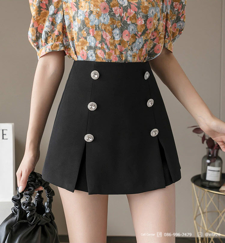 แฟชั่นคู่กางเกงขาสั้นเอวสูงกระโปรงสตรีฤดูร้อน Culottes สีดำสีขาวผู้หญิงกางเกงขาสั้น 2020 ใหม่ Elegant