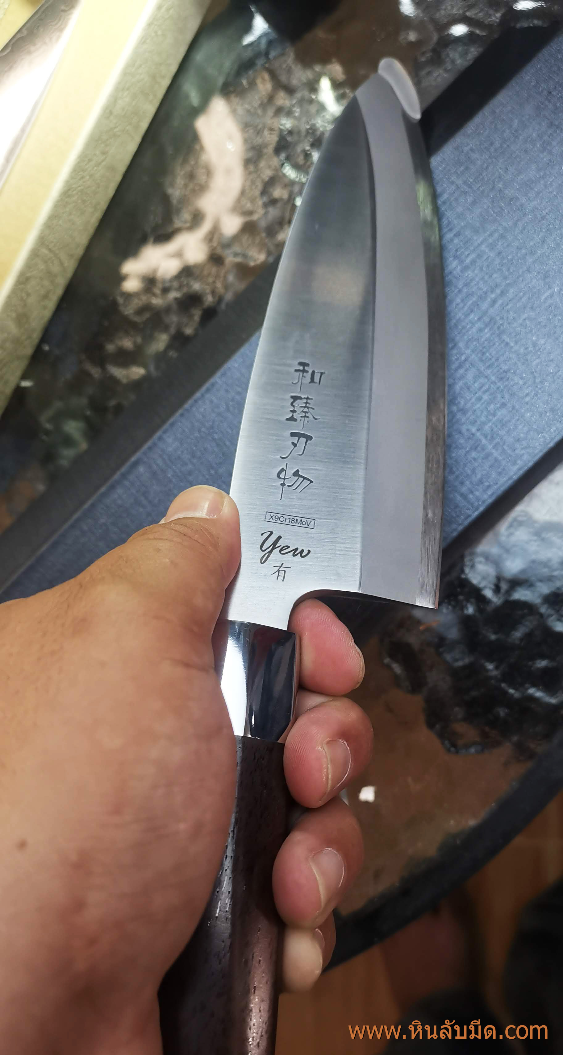Yew deba 9cr18mov knife แข็ง 60 hrc ใบ 7 นิ้ว