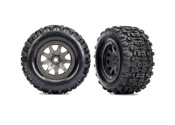 10770-GRAY Tires & wheels, assembled (charcoal gray wheels, dual profile (2.1" outer, 2.6" inner), Sledgehammer® tires, foam inserts)) (rear) (2)
