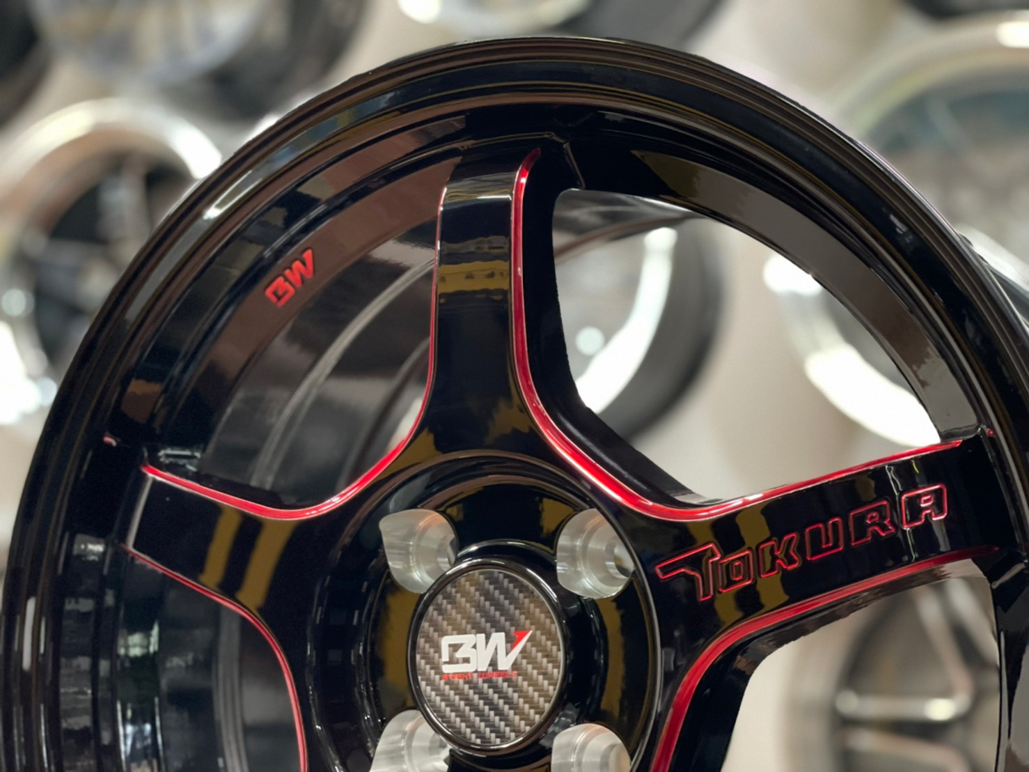 ล้อแม็กซ์ขอบ15 Brightwheels BW-57 ขอบ15 กว้าง7 ออฟ35 4รู100 สีดำข้างก้านไดร์แดง(F/B ED RED)