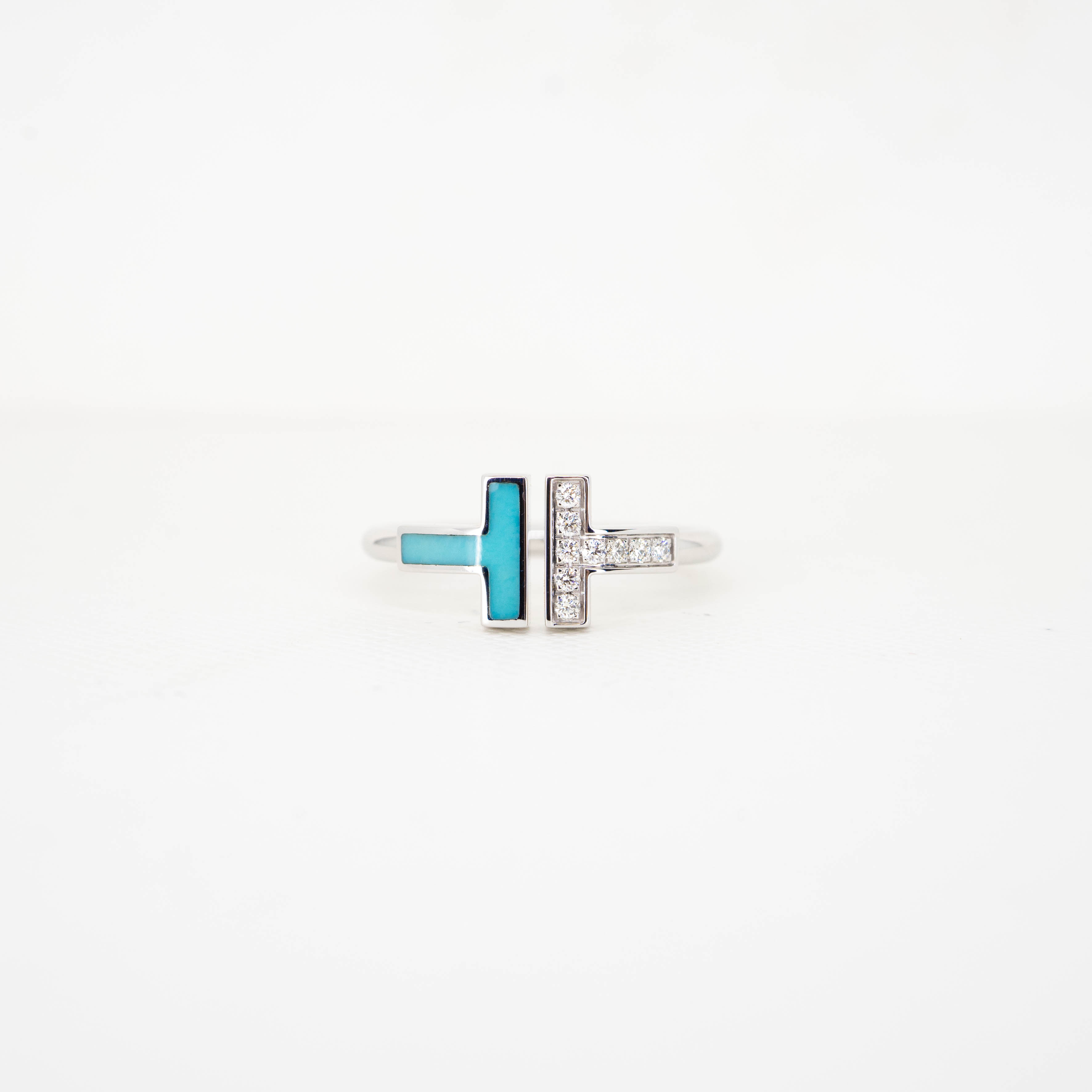 แหวน Tiffany & Co. Tiffany T Diamond and Turquoise Wire Ring ทองขาว18k ไซส์ 54# (Used) +กล่อง