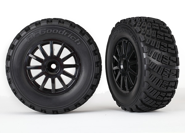 7473T Tires & wheels, assembled, glued (black wheels, gravel pattern tires, foam inserts) (2) (TSM rated)