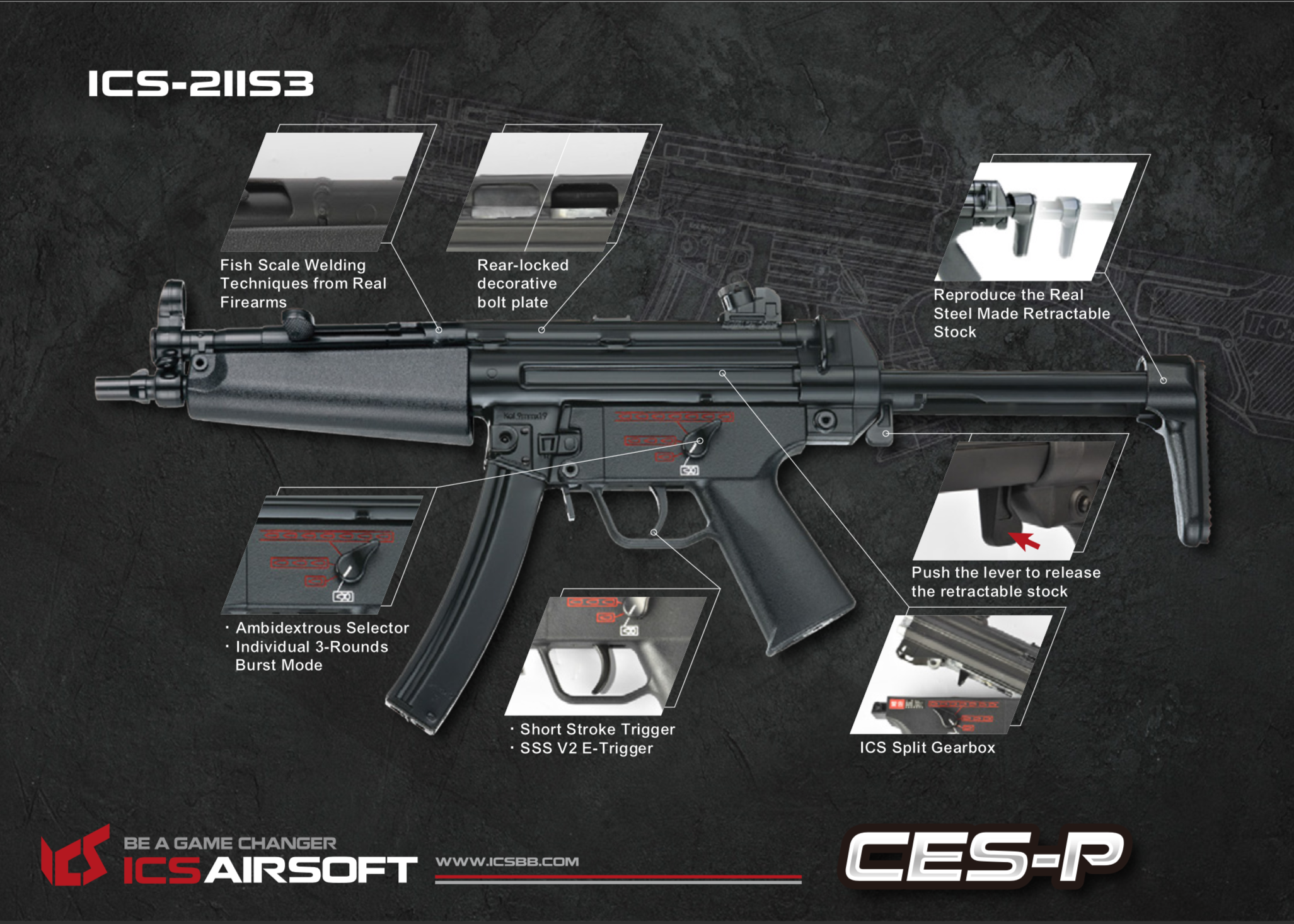 ICS-211S3II CES-P A5 S3 Retractable Stock